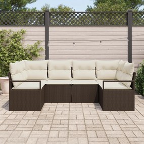 Conjunto de Sofá de Jardim vidaXL com 6 Peças e Almofadas Castanho Vim