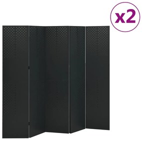 vidaXL Divisórias/biombos com 5 painéis 2 pcs aço 200x180 cm preto