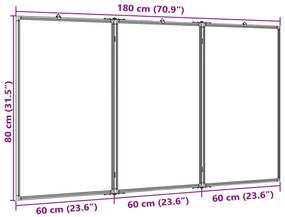 Quadro branco magnético dobrável 180x80x1,7 cm alumínio