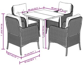 5 pcs conjunto de jantar p/ jardim c/ almofadões vime PE preto