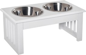 Comedouro elevados para cães e gatos, comedouro duplo, suporte elevado com dimensões 44 x 24  x 15 cm, inclui 2 comedouros de 0,9 L em aço inoxidável,