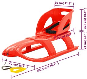 Trenó com assento 102,5x40x23 cm polipropileno vermelho