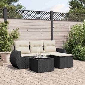 5 pcs conjunto sofás de jardim com almofadões vime PE preto