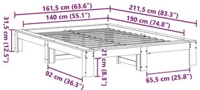 Cama sem colchão 140x190 cm madeira de pinho maciça