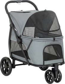 PawHut Carrinho para Cães Dobrável com 3 Rodas Janelas de Rede Almofada Lavável Todo-o-Terreno Carga 20 kg 92x63x95 cm Cinzento | Aosom Portugal