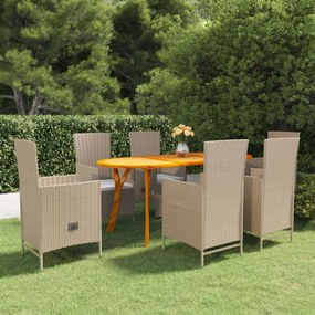 vidaXL 7 pcs conjunto de jantar para jardim bege