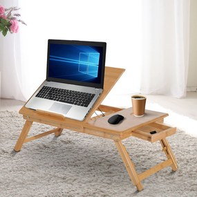 HOMCOM Mesa de computador Bambu Portátil Café da manhã bandeja café da manhã Dobrável Reclinado Altura ajustável Suporte Mesa de volta 1