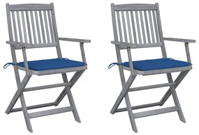 Cadeiras exterior dobráveis c/ almofadões 2 pcs acácia maciça