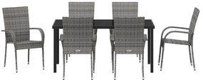 Conjunto de Jantar de 7 Peças em Rattan Sintético Cinza
