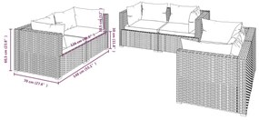 6 pcs conjunto lounge de jardim c/ almofadões vime PE preto