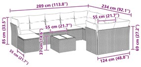 11 pcs conjunto sofás de jardim c/ almofadões vime PE cinzento
