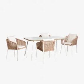 Conjunto De Mesa Retangular Arhiza Classic, 160x90 Cm, E 4 Cadeiras De Jardim De Alumínio. Tapioca Bege - Sklum