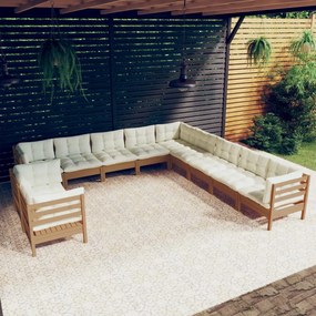 11pcs conj lounge jardim + almofadões pinho maciço castanho-mel