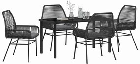 Conjunto de Jantar de Jardim 5 Peças com Almofadas Pretas em Rattan Si