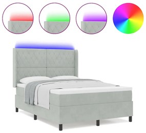 Cama Box Spring vidaXL com Colchão e Luz LED Cinza Claro 140x190 cm Ve