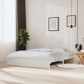 Estrutura de cama super king pinho maciço 180x200 cm branco