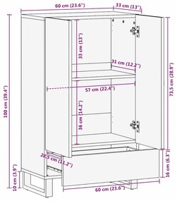 Highboard 60x33.5x100 cm Madeira Sólida de Manga