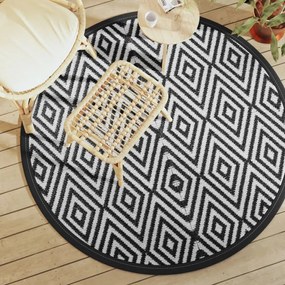 vidaXL Tapete de exterior Ø160 cm ARAKIL PP branco e preto