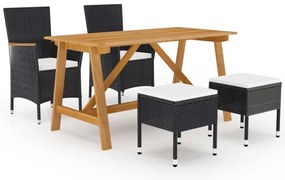 5 pcs conjunto de jantar para jardim preto