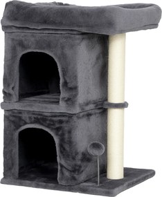 PawHut Arranhador para Gatos com Cama 2 Cavernas Poste de Sisal e Bola para Brincar 45x40x66 cm Cinzento Escuro | Aosom Portugal