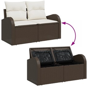 Conjunto de Sofás de Jardim 6 Peças com Almofadas Vime Castanho Poliés