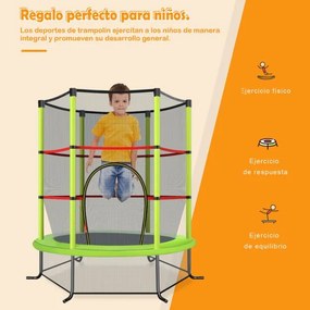 Trampolim para crianças 165 cm com rede de segurança e almofada de mola recreativa Estrutura em aço Verde