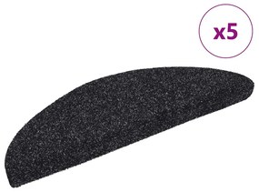 vidaXL Tapetes de escada autoadesivos 5 pcs 56x17x3 cm agulhado preto