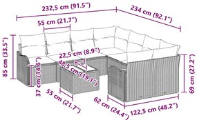 Conjunto de Sofá de Jardim vidaXL de 9 Peças com Almofadas Cinza Claro