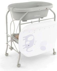 Troca-fraldas com banheira dobrável e portátil para bebés com bandeja de armazenamento e 4 rodas universais com travas, carga 35 kg, cinza