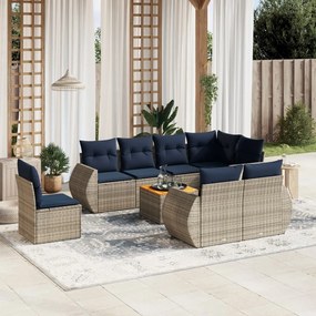 vidaXL 9 pcs conjunto sofás p/ jardim c/ almofadões vime PE cinzento