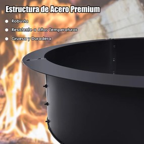Anel redondo para fogueira exterior em metal resistente (SÓ ESTÁ INCLUIDO ANEL), com 92 cm de diâmetro exterior e 77 cm de diâmetro interior; Braseira
