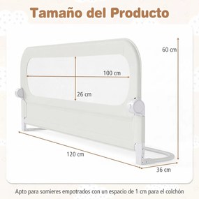 Barreira dobrável para camas infantis, altura ajustável com 120 x 36 x 60 cm, com capa removível em tecido Oxford, base em U, com correia e fivela, br