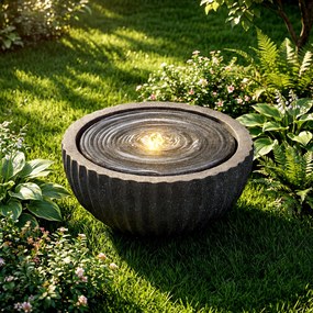 Fonte de Água Decorativa Redonda, 45 x 23,5 cm, Iluminação LED, Cinzento