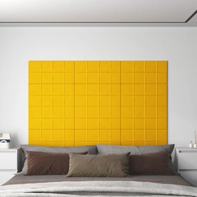 Painel de parede 12 pcs 60x30 cm veludo 2,16 m² amarelo