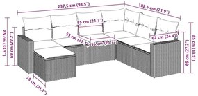 7 pcs conjunto de sofás jardim c/ almofadões vime PE castanho