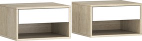 HOMCOM Conjunto de 2 mesas de cabeceira murais, mesas de noite, gaveta, compartimento aberto, tampo, 37 x 32 x 21 cm, madeira natural | Aosom Portugal