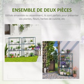 Conjunto de 2 prateleiras para flores em aço, com 4 níveis, para interior e exterior, suporte para plantas 70 x 27 x 110 cm, verde