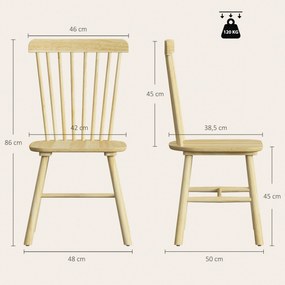 Conjunto de 2 Cadeiras de Sala de Jantar em Madeira (MESA NÃO INCLUIDA) Design Windsor Encosto Curvo Assento Largo Cor Natural