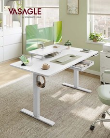 Secretária elétrica com altura ajustável 140 x 70 x 70 x (72-120) cm, suporte para monitor e USB Branca