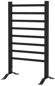 HOMCOM Toalheiro Elétrico de Parede ou Solo 150 W Aquecedor de Toalhas de Liga de Alumínio com Função de Temporizador e 8 Barras para Casa de Banho 53x35x90 cm Preto