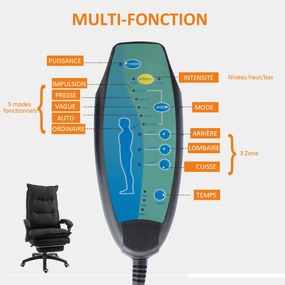 Cadeira de escritório com função de massagem, cadeira de escritório, cadeira ergonómica com altura ajustável, encosto reclinável, apoio para os pés in