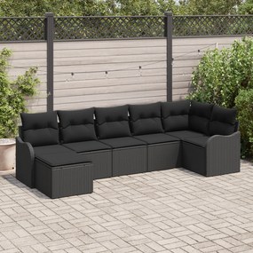 Conjunto de Sofá de Jardim de 7 Peças com Almofadas Rattan Preto vidaXL