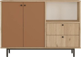 Aparador de cozinha "Toledo" - Carvalho e Nogueira Vermelho - 120x85x3