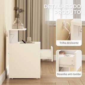 Mesa de Cabeceira 40x40x60 cm com Estação de Carregamento e Portas USB Gaveta e Prateleiras Abertas Branco