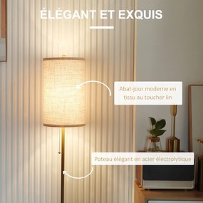 Candeeiro de pé, 40 W máx., base em forma de mastro em aço dourado, abajur em linho creme, 25,5 x 25,5 x 157 cm, dourado e bege