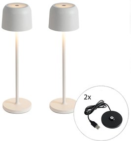 LED Conjunto de 2 Lâmpadas de Mesa Cogumelo Branco Queimado com Estação de Carregamento - Raika Moderno