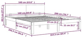 Estrutura de cama 160x200 cm pinho maciço