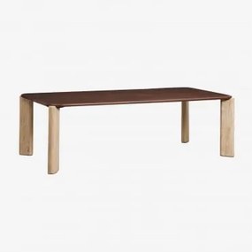 Mesa De Jantar Retangular 230x110 Cm Em Madeira De Manga E Pedra Natural Andeca Madeira De Manga Escura - Travertino - Sklum