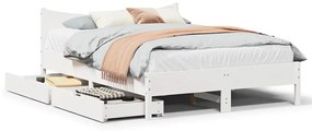 Estrutura de cama com gavetas 160x200 cm pinho maciço branco