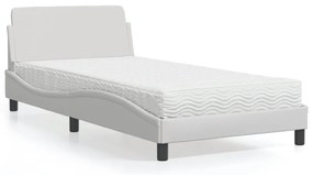 vidaXL Cama com colchão 100x200 cm couro artificial branco
